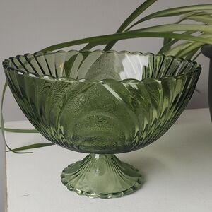 Green Glass Footed Bowl